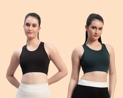 Chicaria Women Racerback Sports Bra Non Padded & Wirefree Women Sports Non Padded Bra(Black, Green)