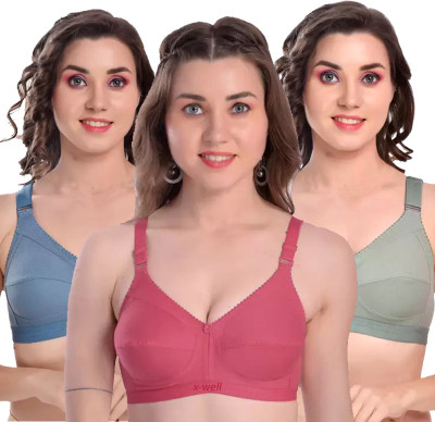 X-WELL Women Everyday Non Padded Bra(Grey, Light Green, Pink)
