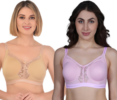 Ladyland Women full coverage front net bra Women T-Shirt Non Padded Bra(Beige, Pink)
