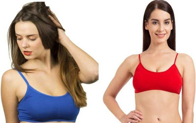 OSTIUM Women Padded fully stretchable High Coverage Bra Women Bralette Lightly Padded Bra(Red, Blue)