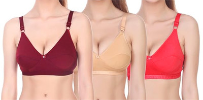 Great Shine Pack of 3 Women T-Shirt Non Padded Bra (Maroon, Red, Gold) Women T-Shirt Non Padded Bra(Red, Maroon, Gold)