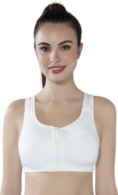 PLUMBURY Padded Front Zipper Sports Bra Women Sports Lightly Padded Bra(White)