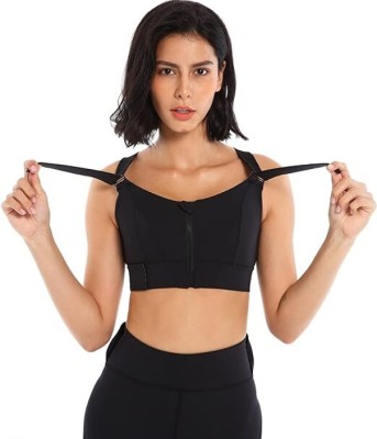 Sensual Lady Yoga Bra with Adjustable Straps High Impact Shockproof Brassiere Women Sports Lightly Padded Bra(Black)