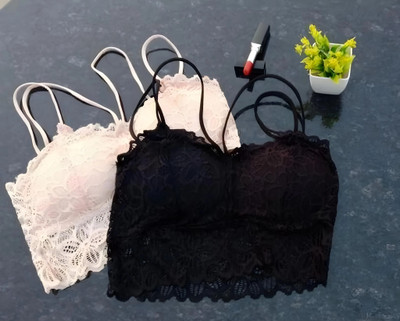 VS Beauti VS Beauti Womens Lightly Padded Lace Bra Women Everyday Lightly Padded Bra(Black, Beige)