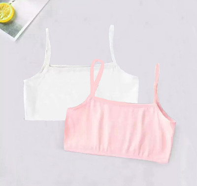 BRAAFEE Girls non padded full coverage cotton beginner sports bra Girls Training/Beginners Non Padded Bra(Pink, White)