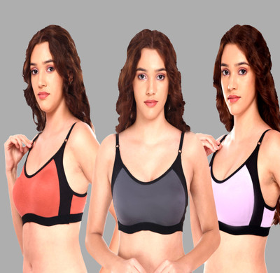 CURVZEX nivi Women Sports Non Padded Bra(Purple, Orange, Grey)