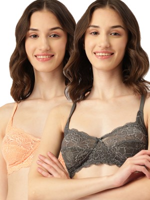 Dressberry DressBerry Pack Of 2 Self Design Non Padded Non-Wired Bra Women T-Shirt Non Padded Bra(Orange, Grey)