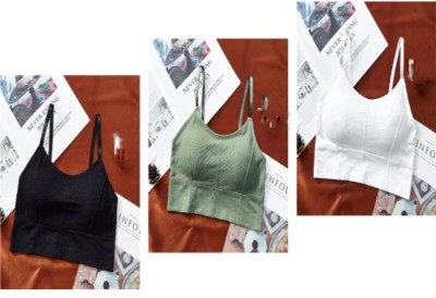 DURVA RETAIL Pack of 3 Means Minimum Order Quantity 3 As Shown in Image Women Cami Bra Lightly Padded Bra(Black, White, Green)