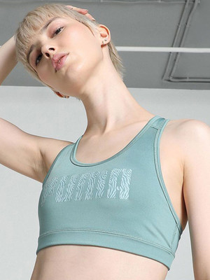 PUMA Mid Impact Graphic Women Sports Lightly Padded Bra(Grey)