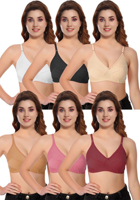 Black Wings Women's Comfort Bra For Everyday Combo Pack of 6 Single Layered Women Everyday Non Padded Bra(Multicolor)