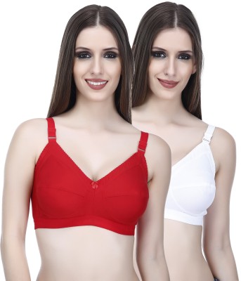 elina Plus Size Comfort Bra for Women Women Full Coverage Non Padded Bra(Red, White)