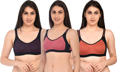 ASHMIRAS Pack of 3 Women Sports Non Padded Bra(Orange, Pink, Purple)