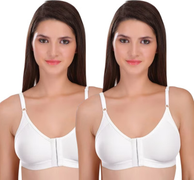 PINKLIT Pack of 2 Front Hook Open Women Full Coverage Non Padded Bra(White)