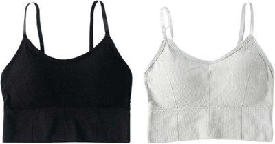 Payal Creation Women Sports Lightly Padded Bra(Grey, Black)