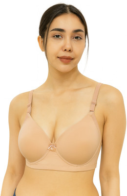 Hpa Women’s Light Padded T-Shirt Bra | Non-Wired Everyday Bra with Detachable Straps Women T-Shirt Lightly Padded Bra(Beige)