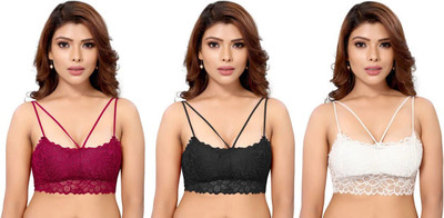 RISHIT ENTERPRISE Women's Full Comfortable Net Chami Bra In Black, Maroon & White And 32A Size Women Bralette Lightly Padded Bra(Black, Maroon, White)