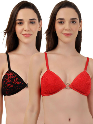 Selfcare SELFCARE Womens Net Lightly Padded Half Coverage Plunge Bras - SN4337 Women Plunge Lightly Padded Bra(Black, Red)