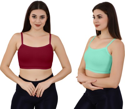 PZ ENTERPRISE Women's Cotton Lycra Free Size Non Padded Pull On Sport Bra Women Sports Non Padded Bra(Light Green, Maroon)