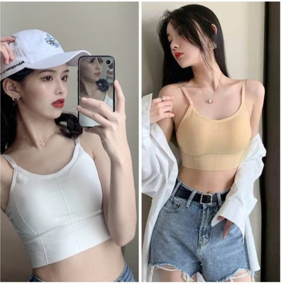 BRANKLY Women Cami Bra Lightly Padded Bra Women Cami Bra Lightly Padded Bra(Beige, White)