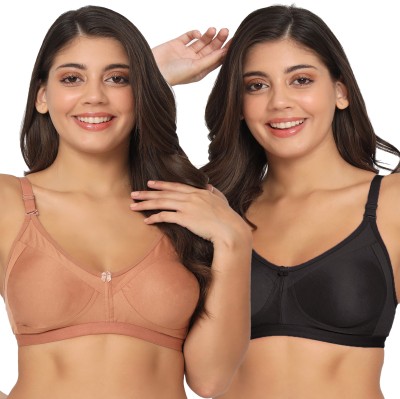 Docare Crystal Double Layered T Shirt Women Minimizer Non Padded Bra(Brown, Black)