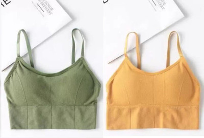 ABD CREATION Women Cami Bra Lightly Padded Bra(Green, Pink)