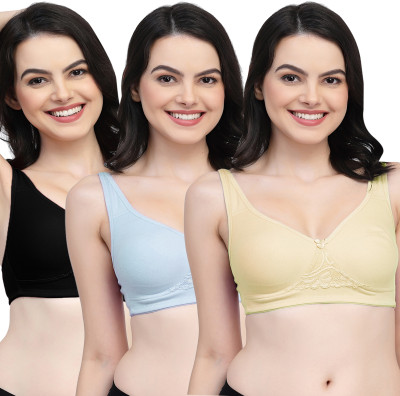 COLLEGE GIRL CG1214 Double Layered Women T-Shirt Non Padded Bra(Beige, Light Blue, Black)