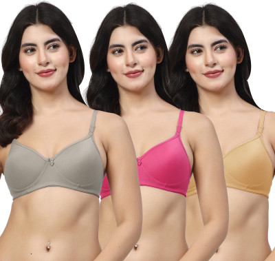 LILY maofcigam Women T-Shirt Heavily Padded Bra(Grey, Pink, Gold)