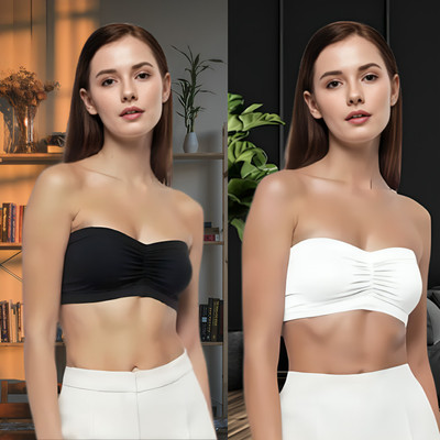 CREATIVE CLOTHES 893 Women Bandeau/Tube Lightly Padded Bra(Black, White)