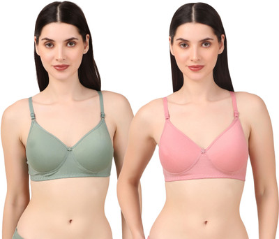 Satyajit Enterprises IMG2501 Bra Set of 2 L Pink Green Size 32 Women Push-up Lightly Padded Bra(Light Green, Pink)