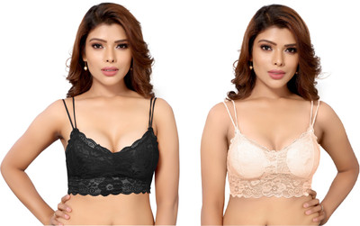 Shophousses Women's Net Free Size Lightly Padded Chami Bra For Everyday Wear Women Everyday Lightly Padded Bra(Black, Gold)
