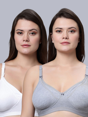 Eden EDENBRA4WHITEGREY Women Maternity/Nursing Non Padded Bra(White, Grey)
