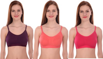 Apraa Cemi Wireless Support Bra Women Sports Non Padded Bra(Orange, Purple, Pink)