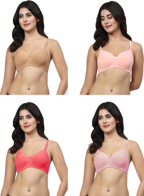 LILY Dapyklis Women T-Shirt Lightly Padded Bra(Gold, Pink)