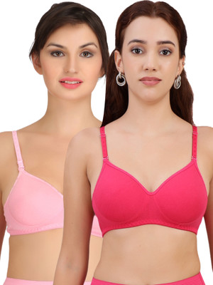 DreamBe DreamBe Cotton Full Coverage T shirt Bra with Adjustable Straps - DB3295 Women T-Shirt Lightly Padded Bra(Pink, Maroon)
