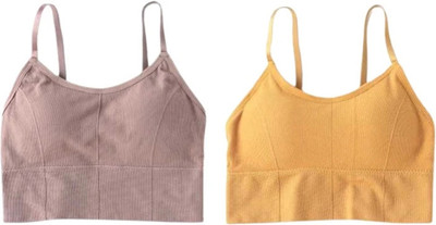 GURED Women Cami Bra Lightly Padded Bra(Yellow, Purple)