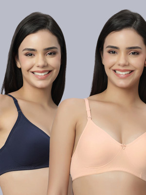 Eden EDEN101NAVYBLUEPEACH Women T-Shirt Non Padded Bra(Blue, Beige)