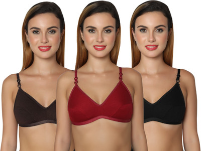 KEEVAH Double Astar Bra Women Everyday Non Padded Bra(Black, Brown, Maroon)