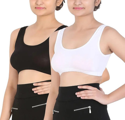 ZEEMBOOLI JMAIR205 Girls Sports Non Padded Bra(White, Black)