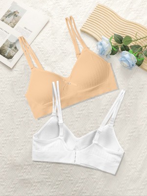 NAGARVEL CREATION 2/309-SKN/WHT-P02-30 Women Push-up Lightly Padded Bra(Beige, White)