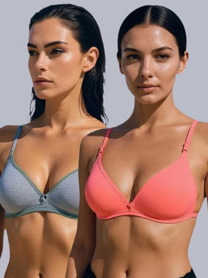 Eden EDEN302GREYTOMATO Women T-Shirt Non Padded Bra(Grey, Orange)