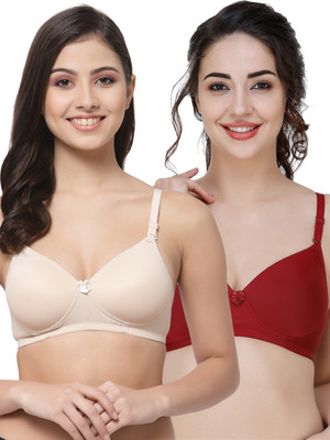 COLLEGE GIRL Hellopad ComboPO2 Women T-Shirt Lightly Padded Bra(Beige, Maroon)