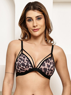 Quttos Quttos leopard print strappy triangle bra for women Women Plunge Lightly Padded Bra(Brown)