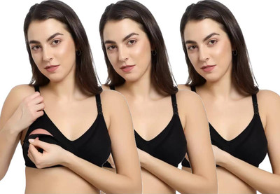 Auletics Feeding Bra for Women Non Padded Seamed Full Coverage Bra Women Maternity/Nursing Non Padded Bra(Black)
