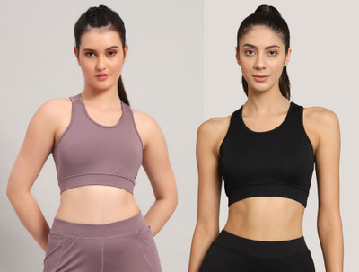 BEING RUNNER Women Sports Non Padded Bra(Black, Purple)