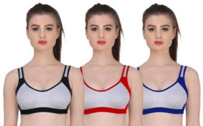 S A Fashion Women Sports Non Padded Bra(Grey, Red)