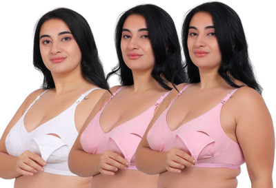 Fabme Women Maternity/Nursing Non Padded Bra(White, Pink, Pink)