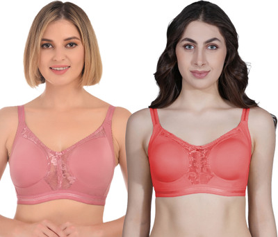 Ladyland Women full coverage front net bra Women T-Shirt Non Padded Bra(Orange, Red)
