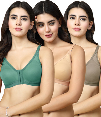 Docare DCFO280 Front Open Women T-Shirt Non Padded Bra(Green, Beige, Brown)