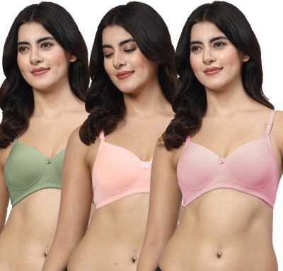 LILY Dapyklis Women T-Shirt Lightly Padded Bra(Green, Pink, Pink)