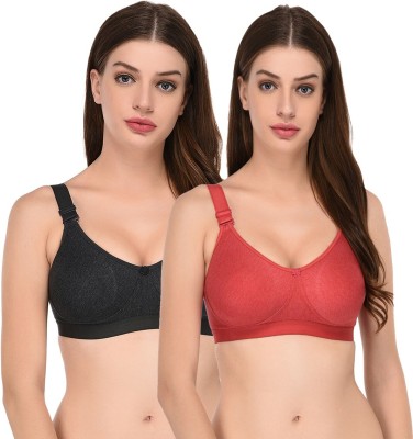 elina Everyday Cotton Bra for Women Women Minimizer Non Padded Bra(Black, Red)